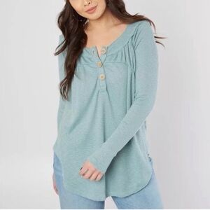 We the Free Mint Green Must Have Henley Top Long Sleeve Boho Shirt W-270 Size S